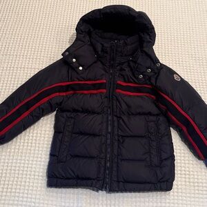 Moncler Boys Puffer Navy Puffer Jacket with Red Accents
